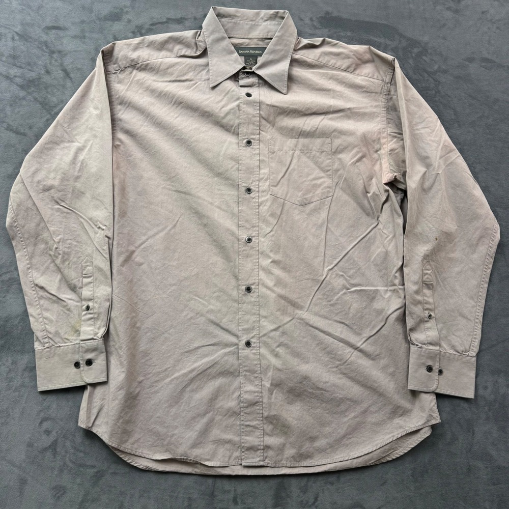 Banana Republic Mens XL Long Sleeve Button Down Shirt Taupe Cotton Pocket